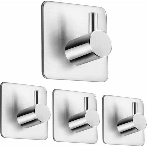 4 pièces porte-serviettes porte-serviettes crochet mural colle sans perçage pour salle de bain toilette cuisine bureau crochet carré - argent (1/5)