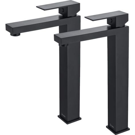Detbom – Mitigeur de lavabo noir mat en acier inox – Hauteur 296mm – Installation monotrou – Économie d'eau 30% – Pour vasque design moderne (1/5)