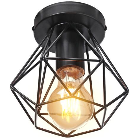royaluxe- Plafonnier Rétro Lampe De Plafond D'Intérieur Vintage Noire Luminaire Plafonnier Cage En Fer Métallique , Pour Cuisine, Café, Bureau, Salle À Manger (1/5)