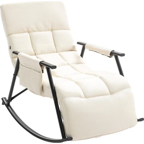Fauteuil relax à bascule rembourré tissu crème avec repose-pieds – Confort et détente 100008425