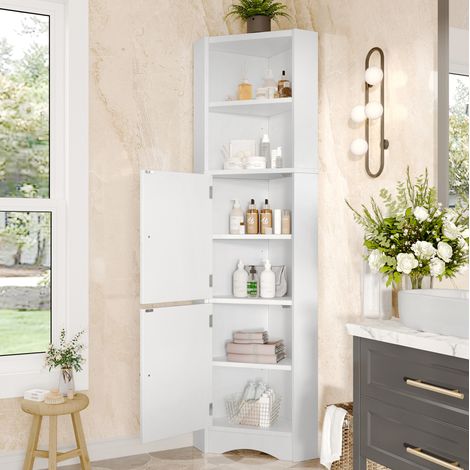 Mobile bagno ad angolo 51,7×32×155,4 cm in MDF bianco salvaspazio - MEUBLIV (1/5)