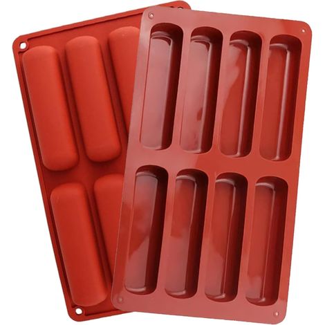 2 stampi rettangolari in silicone per biscotti con 8 cavità, stampi a forma di bastoncino per cioccolato, torte e caramelle. (1/3)