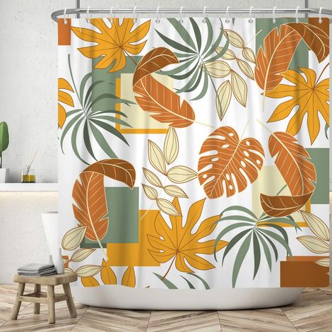 183x198cm Feuille Jaune Rideau de Douche Abstrait Plante Tropicale Palmier Salle de Bain Aquarelle Monstera Feuilles Baignoire (1/5)
