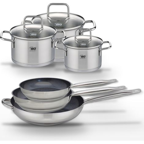 Lot de 3 Poêles 24/28/32 cm Elo Profi Therm Platinum avec 3 Faitouts en inox (1/5)