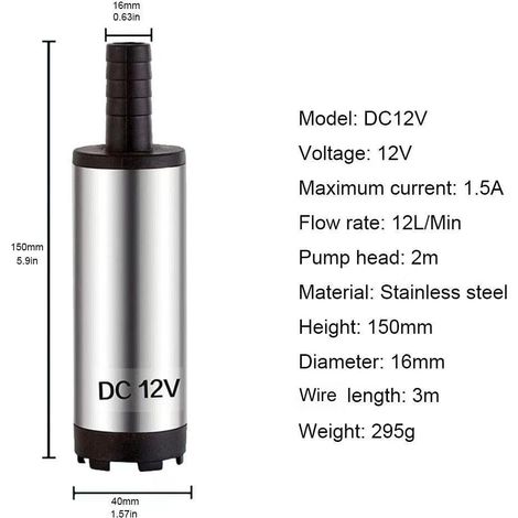 1 Pompe submersible, Acier inoxydable, 12V, Débit 12L/min, Diesel, Eau, Kérosène, Agriculture (1/5)