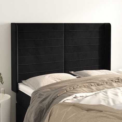 Tête de lit avec oreilles Panneau de lit pour Lit adulte Décoration murale Noir 147x16x118/128 cm Velours FOGHJ60017 (1/5)