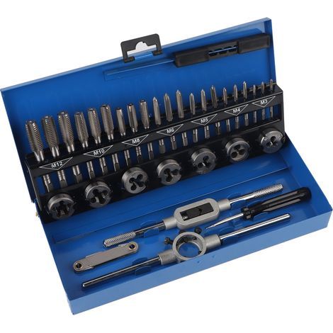 Gewindebohrer, praktisches 32-teiliges Gewindebohrer- und Schneideisen-Set, robust und verstellbar für Handwerkzeuge und Metallbearbeitung (1/5)