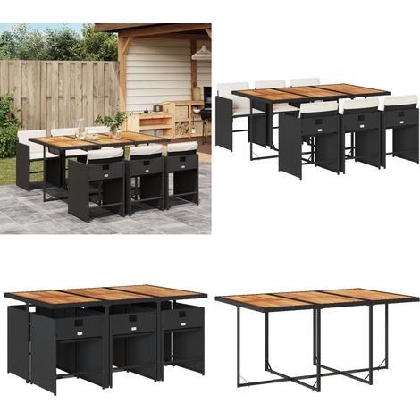 7-tlg. Garten-Essgruppe mit Kissen Schwarz Poly Rattan - Gartentisch - Esstisch - Gartenmöbel Set - Outdoor Möbel - Terrassenmöbel - Home & Living (1/5)