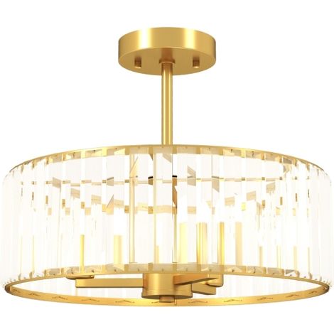 Lampadario moderno in cristallo, colore oro, con 3 cristalli rotondi e paralume in metallo, attacco E27, ideale per camera da letto, soggiorno, sala da pranzo, cucina, corridoio, Ø39cm.