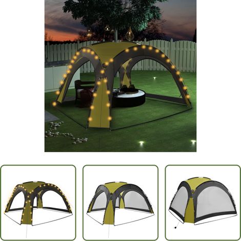Tente de jardin -  Tente de réception avec LED et 4 parois 3,6x3,6x2,3 m Vert (1/5)