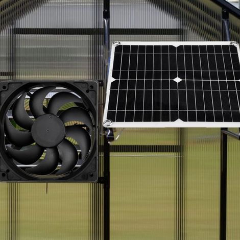 Ein Satz Ventilatoren, die von einem 12-W-Solarpanel betrieben werden. (1/5)