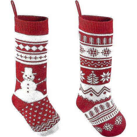 2er-Pack gestrickte Weihnachtsstrümpfe, als Weihnachtsbaumschmuck für die Familie (1/5)