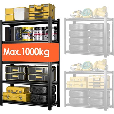 Étagère pour charges lourdes - Meuble de rangement en métal - 183 x 90 x 40 cm - Noir - 5 étagères réglables - Pour cave, stockage - Charge maximale : 1000 kg (1/5)