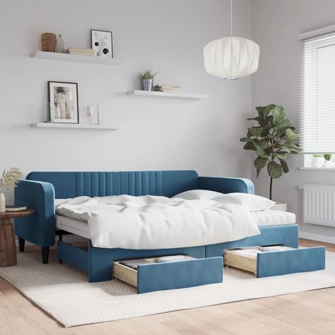 Sofá cama nido con cajones terciopelo azul 90x200 cm vidaXL