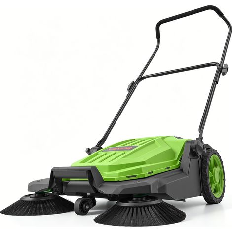 Balayeuse Manuelle à Pousser Balayeuse Mécanique Balayage 650mm Vert, avec Bac à Déchets de 18,9 L, Poignée Pliable Réglable, pour Jardins, Allées, Terrasses et Garages, Non Électrique (1/5)