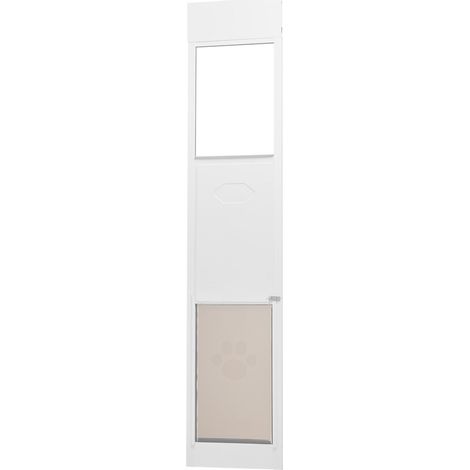 Porte pour chien pour porte coulissante en verre, hauteur réglable 75 7/8" - 80 11/16", cadre en aluminium, vitre trempée, volet à charnière avec verrou, pour grands chiens. (1/5)