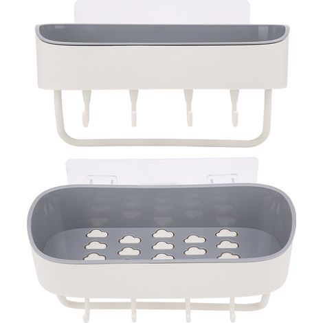 Étagère de salle de bain en plastique sans perçage, porte-gel douche et shampoing, étagère de rangement, accessoires de salle de bain décoratifs, blanc cassé (1/5)