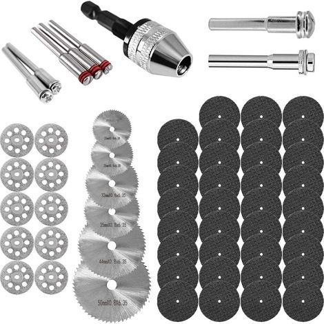 Kit de 60 discos de corte rotativos, discos de corte de resina, minihojas de sierra HSS, kit de corte de diamante con mandriles para madera, vidrio, plástico, piedra y metal.