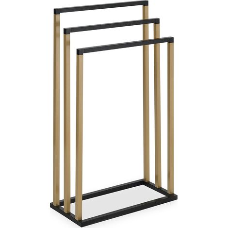 Idimex – Porte-serviettes en métal laqué noir et doré – 3 tringles à différentes hauteurs – Circulation d'air pour séchage rapide – Assemblage facile (1/3)
