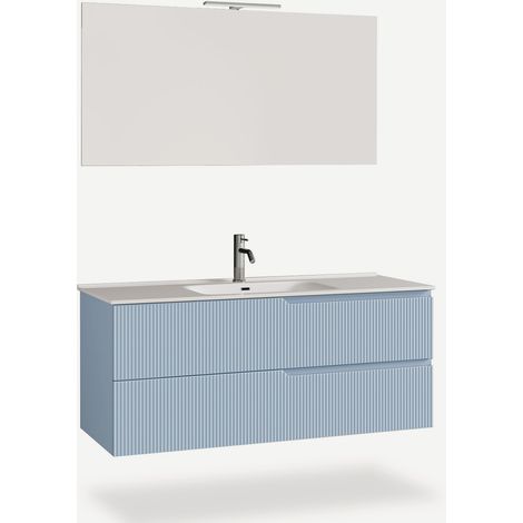 Mobile bagno sospeso con specchio e lavabo 120cm Venere - Azzurro