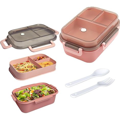 Lunchbox-Fach, 2-lagige integrierte Lunchbox, auslaufsichere Bento-Lunchbox mit Besteck für Arbeit, Schule, Picknick (1/5)