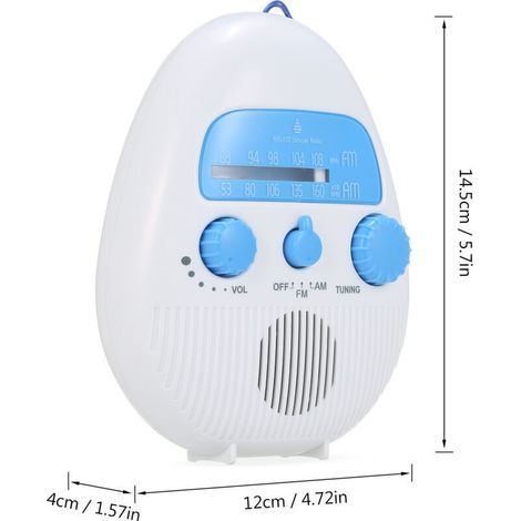 Radio de douche étanche AM/FM avec molette rotative – Haut-parleur puissant, IPX7, usage salle de bain & extérieur (1/3)