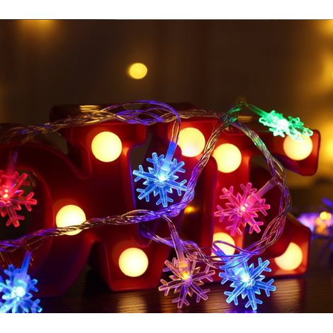Color-Fire 6m 40 - Guirlande lumineuse LED flocon de neige clignotante, lumineuse décorative solaire avec boîtier à piles USB, guirlande lumineuse de Noël (1/5)