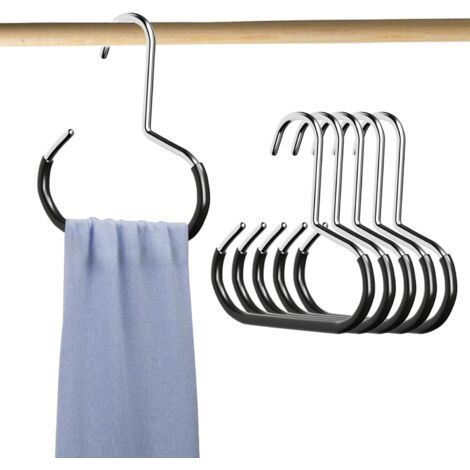 Set of 6 Scarf Holders, Belt Organizer for Wardrobe, Non-Slip Tie Holder, Metal Hangers for Hats, Closet Organizer for Scarves, Hats, Ties, Belts (Black) (1/5)