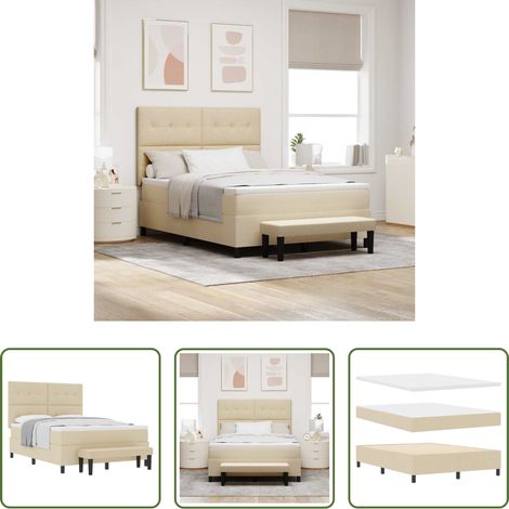 vidaXL Tête de lit réglable - Lit à ressorts avec matelas Crème 160 x 200 cm tissu (1/5)