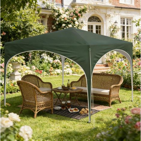 Tonnelle pliante de jardin 3 x 3 m avec hauteur reglable, toit Oxford impermeable anti-UV, structure en metal, verte (1/5)