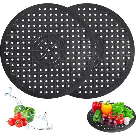 Spülbeckenmatte aus Gummi, 2-teilig, Spülbeckenschutz, schwarze runde Spülbeckenmatte, faltbare runde Spülbeckenmatte, für die Küche (1/5)