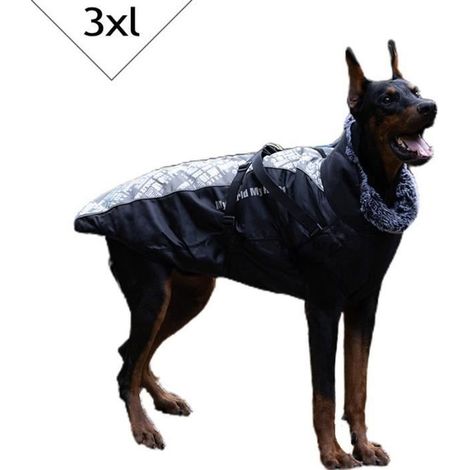 Hundemantel, Hundemantel für mittelgroße und große Hunde, warm, wasserdicht und winddicht – Schwarz, Grau, Weiß