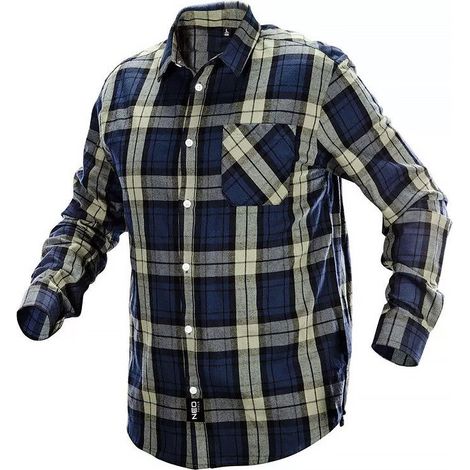 Chemise en flanelle bleu marine, vert olive et noire, taille M (1/4)