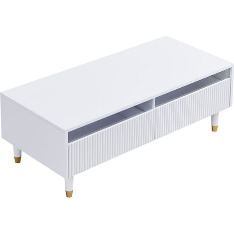 Moderner LED-Wohnzimmertisch Weiß aus MDF 110 x 50 x 40 cm mit 2 Schubladen (1/5)