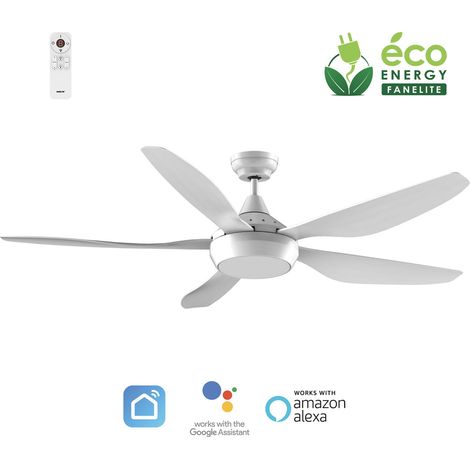 Fanelite - Ventilateur de plafond 137 cm blanc ABACO - Moteur DC 35W - LED 20W dimmable 3 couleurs - Wifi & Contrôles vocaux