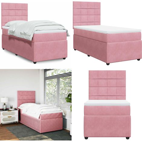 vidaXL Sommier à lattes de lit avec matelas Rose 90x190 cm Velours (1/5)