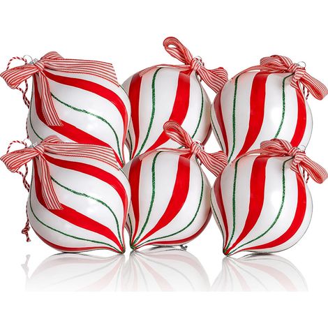 6-teiliges Ensemble aus Weihnachtsdekorationen in Form von Bonbons mit frischer Minze, eingelegte Weihnachtskugeln in Zuckerdosenform