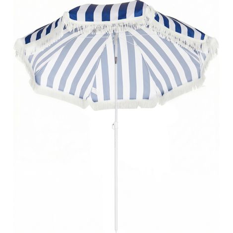 Parasol Playa Ø180 cm Sombrilla Terrasse Extérieur Hauteur Ajustable Inclinación 30° Bleu Blanc