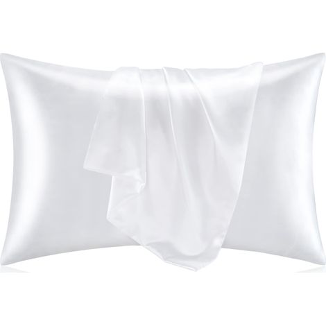 Taie d'oreiller satin pour cheveux et peau, lot de 2 taies king size, ultra douces et soyeuses, blanc, fermeture enveloppe, 50x100 cm (1/5)