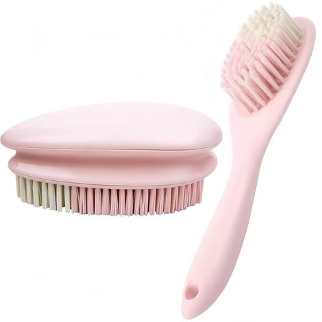2 Pack Cleaning Scrub Brushes Soft Bristle Scrubbing Brush Clothes Brush Removes Stains from Fabrics Cleaning Brush Scrubber Brush for Fabric,Carpet,Clothes,Shoes (Pink)