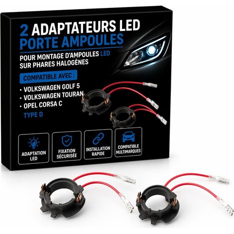 2 Adaptateurs LED H7 (porte-ampoules) Type D compatibles Volkswagen Golf 5, Touran & Opel Corsa C (1/5)