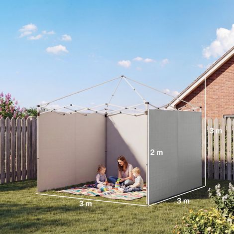Ensemble de 3 panneaux latéraux avec fermeture éclair pour une tonnelle de 3 x 3 m, gris clair (1/5)