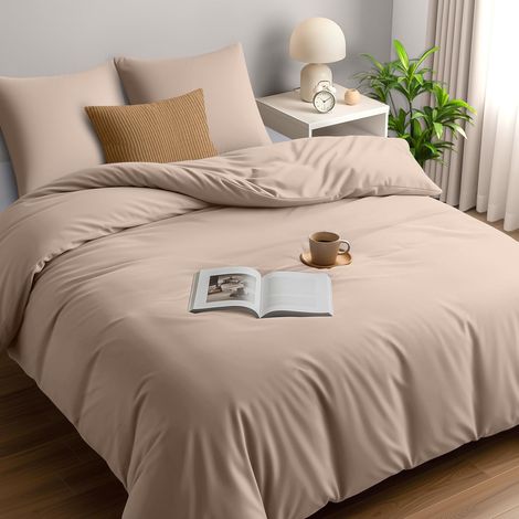 Housse de Couette 220x240 cm avec 2 Taies d'oreiller 65x65 cm (Beige) - Parure de lit 220 x 240 cm - Ensembles de Housses de Couette en Microfibre brossée Douce (1/5)