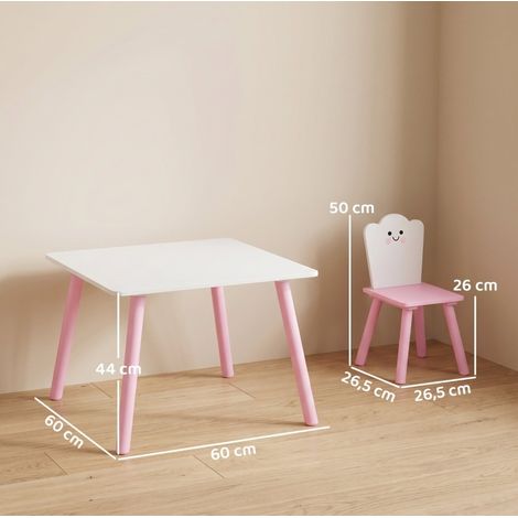 Mesa y sillas infantiles de 3 piezas, 1 mesa y 2 sillas, rosa y blanco HAVRYA (1/5)