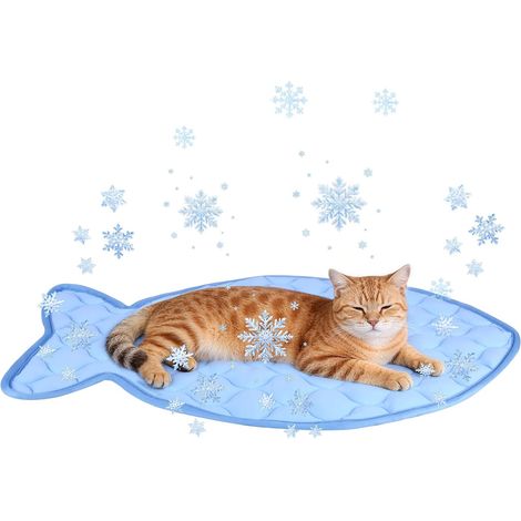 Tapis Rafraîchissant en Forme de Poisson pour Chat et Petit Chien, Coussin Auto-Rafraîchissant Été, Lavable en Machine et Pliable, Lit Frais pour Maison, Voyage, Canapé ou Voiture, 69×46cm (1/5)