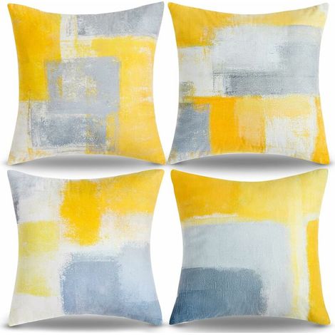 VURAHOME - Coussin Canapé Housse de Coussin 45x45 Géométrique Coussin Jaune Moutarde Super Doux pour canapé-lit Canapé Coussin Housse de Coussin Maison Décoratif (1/5)