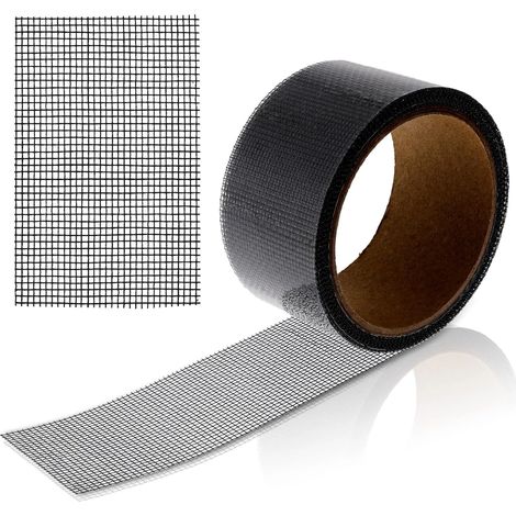 Ruban adhésif de réparation pour moustiquaire, 1 rouleau, kit de réparation pour moustiquaire de fenêtre ou de porte, ruban adhésif en fibre de verre résistant, outil de réparation noir (1/5)