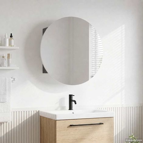 vidaXL Armadio da Bagno con Specchio Rotondo e LED Grigio 40x40x17,5cm