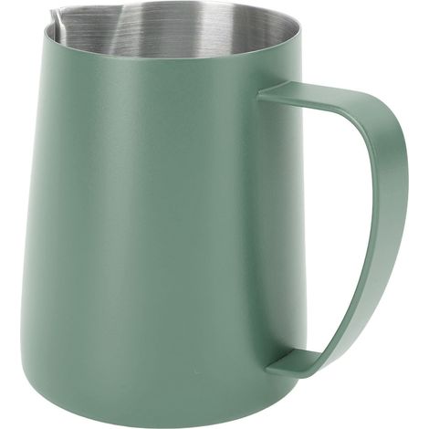 480 ml Tasse à lait en acier inoxydable 304, pichet à mousse avec bec verseur pointu, intérieur gradué pour latte art, vert foncé (1/5)