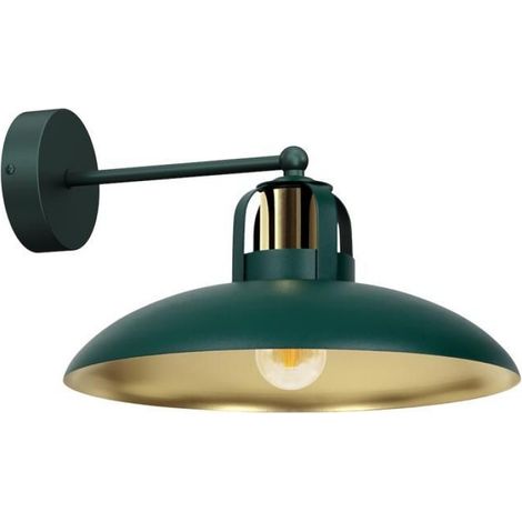 Applique Murale - Metal - Vert Bouteille Et Doré - E27 - Pour Intérieur Loft Glamour Jungle Urbaine - 1 Unite (1/5)